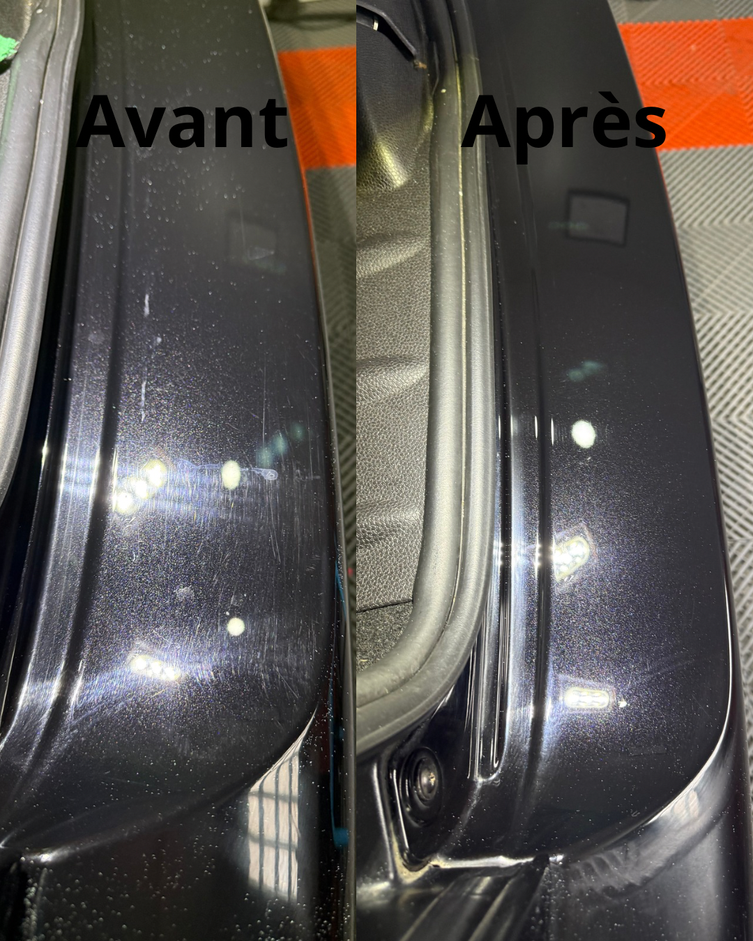 proteling seuil de coffre rendu avant après pour un polissage intégral, par Proteling Amblainville Oise