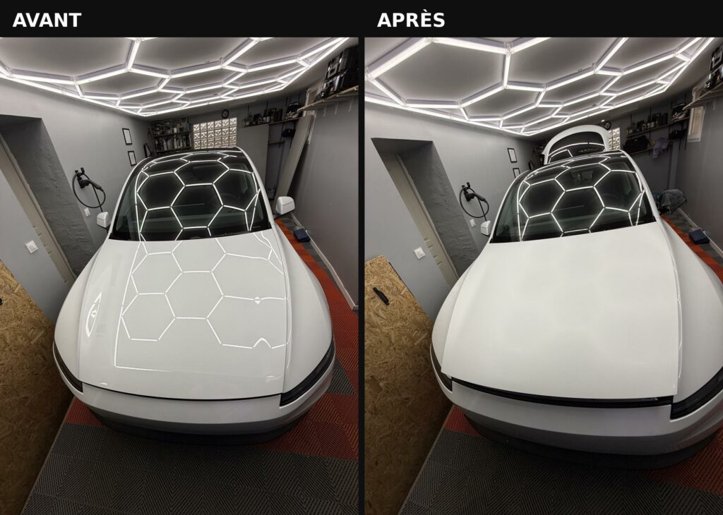 Avant après PPF satin Tesla Y par proteling Oise val d'Oise