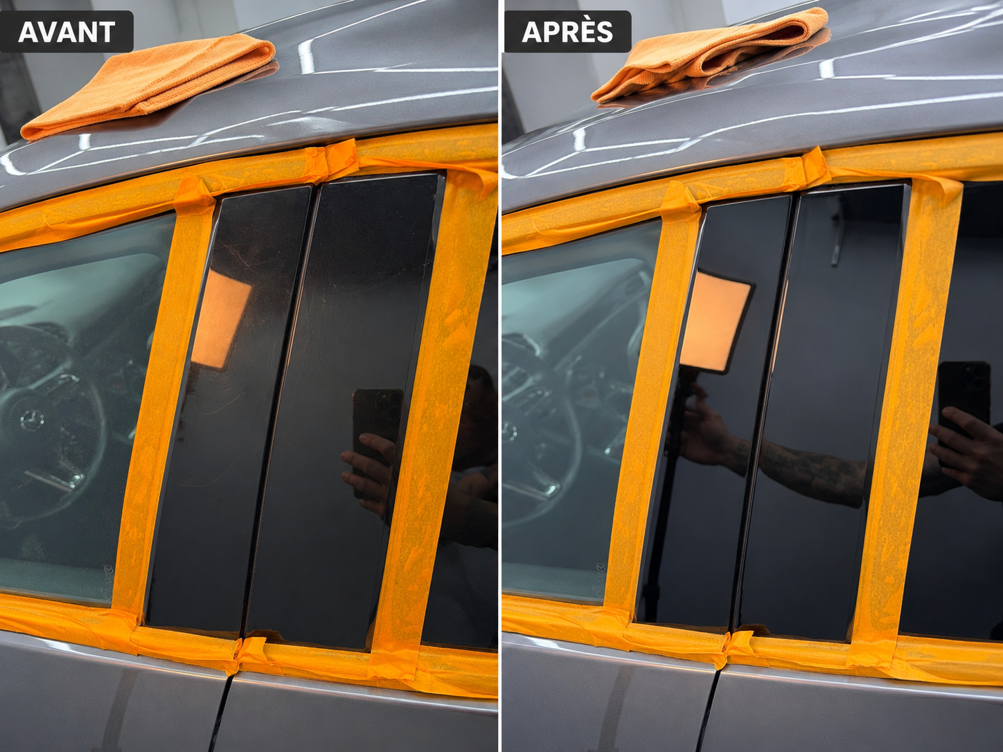 Avant / après polissage rénovation montant de porte proteling