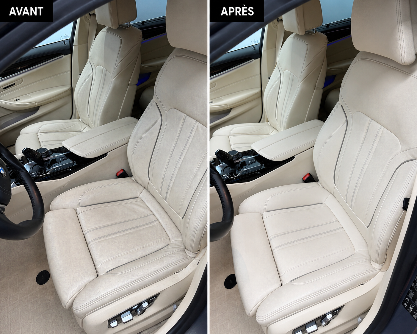Avant / après nettoyage des siège en cuir bmw proteling oise val d'Oise